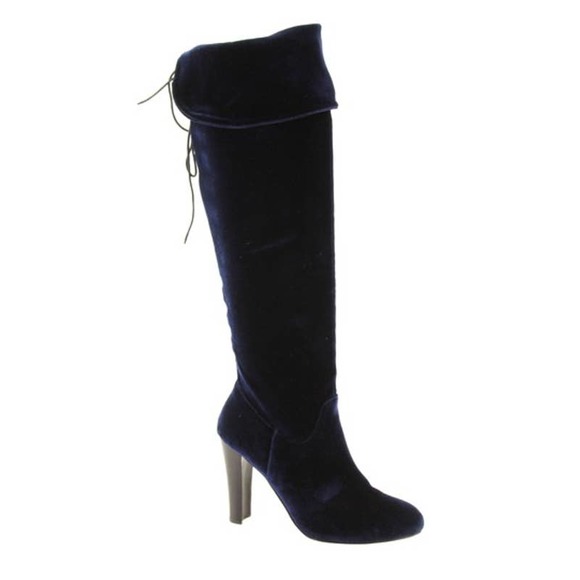 Steve Madden Shoes - Steve Madden Glamurr Blue Velvet Heeled Over the Knee Boot 6